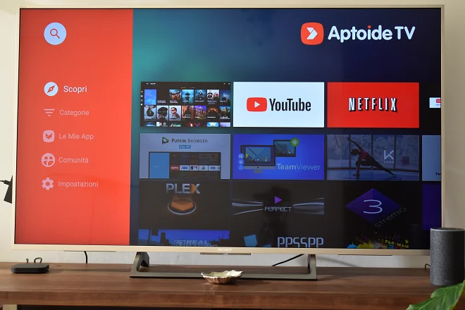 Schermata principale di Aptoide su una Smart TV Android
