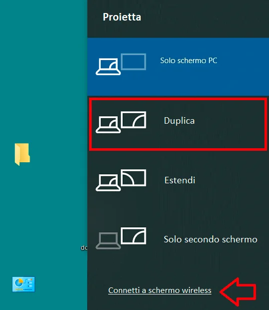 Finestra per proiettare lo schermo del PC su una TV in Windows 10