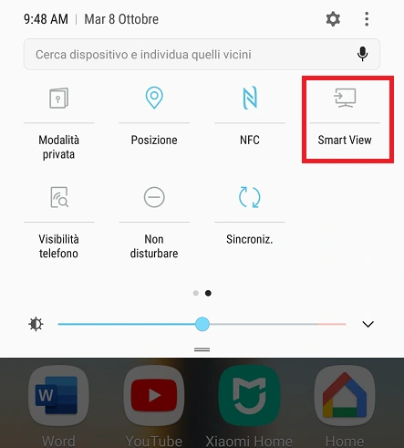 Icona Smart View su smatphone Samsung