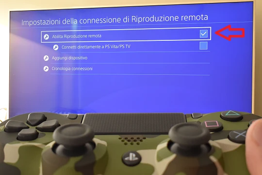 Finestra Impostazioni connessione uso remoto PS4
