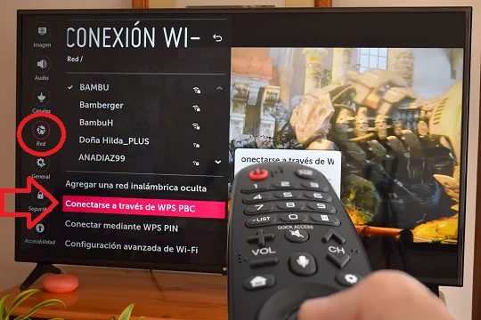 Opzione Connetti tramite WPS PBC su Smart TV LG
