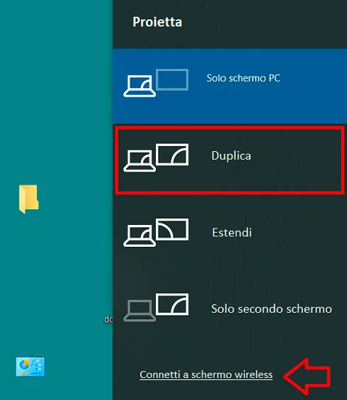 Menu laterale Proietta su Windows 10