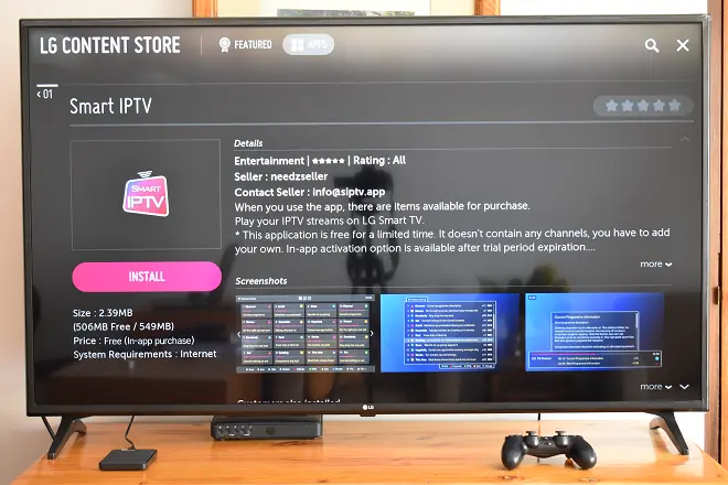 Finestra di installazione di Smart IPTV su una Smart TV LG
