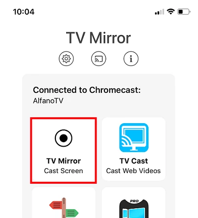 L'immagine mostra la scelta dello specchio TV (pulsante nero).