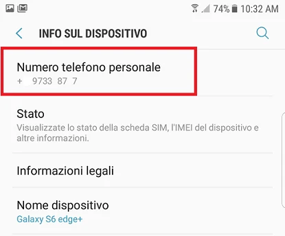 Opzione Numero telefono personale su Android