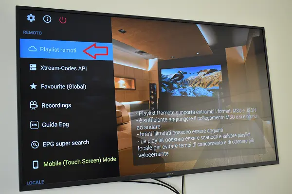 Interfaccia dell'applicazione GSE Smart IPTV su una Smart TV