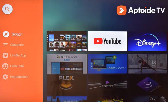 Interfaccia Aptoide su Smart TV Android
