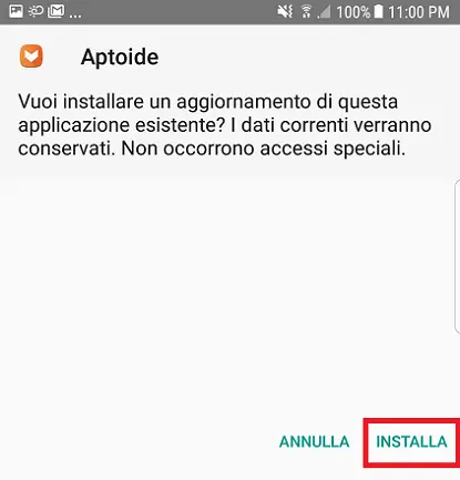 Installazione file APK Aptoide su Android