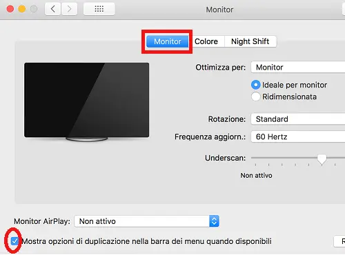 Opzione Monitor su Mac