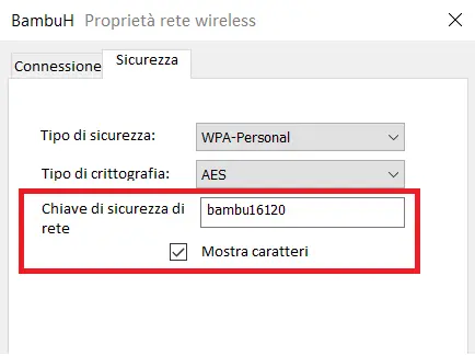 Finestra Poprietà wireless su Windows 10
