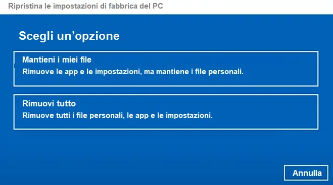 Opzione per formattare Windows 10
