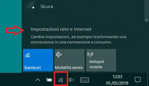 Opzione impostazioni rete e Internet su Windows 10