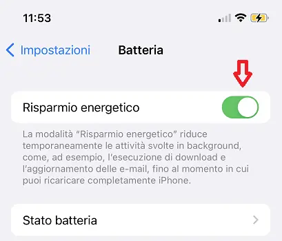 funzione Risparmio energetico su iPhone