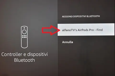 Opzione per aggiungere AirPods Pro su Fire TV Stick 4K